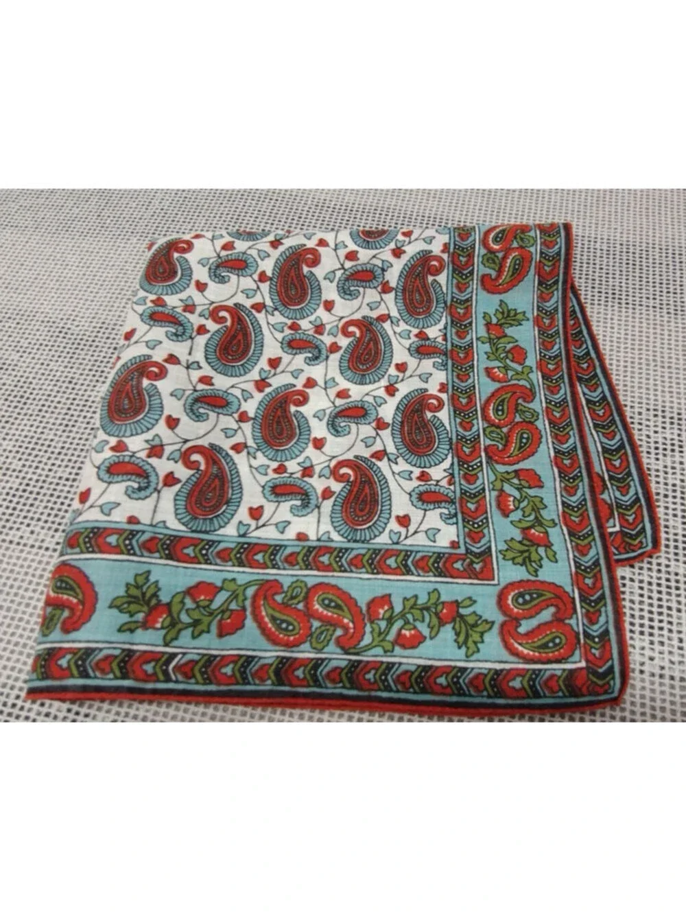 Vintage Fine Linen Handkerchief 50s Mid Century Paisley Terracota Brick Brown
